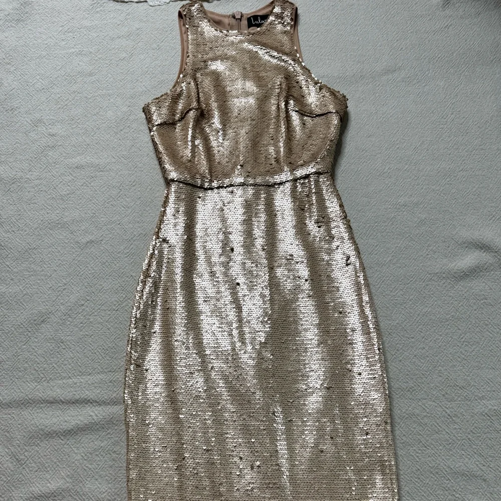 Lulus Notorious Matte Rose Gold‎ Sequin Mermaid Maxi Dress XS Prom - Picture 3 of 9